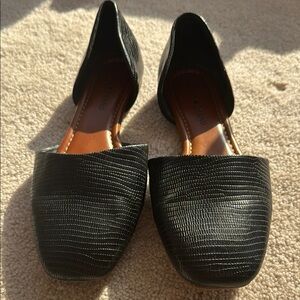 Black d'Orsay Flats with Textured Upper and Square Toe
